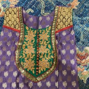 Embroidered silk kurta with silk leggings & scarf